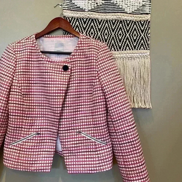 HALOGEN VINTAGE PINK PLAID BLAZER M - Picture 4 of 7